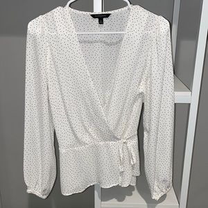 White and Black Polka-dot Banana Republic tie Blouse